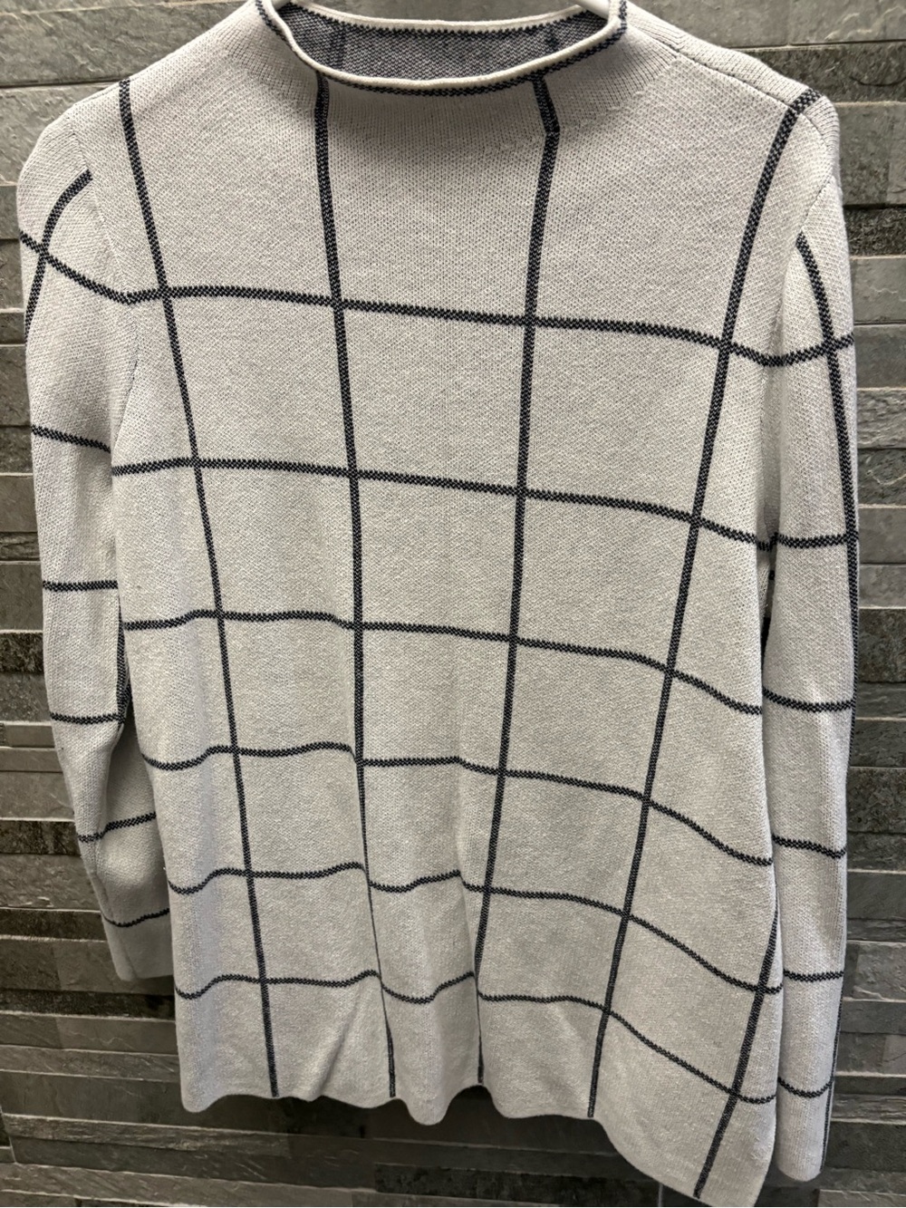 White Grid-Pattern Knit Sweater